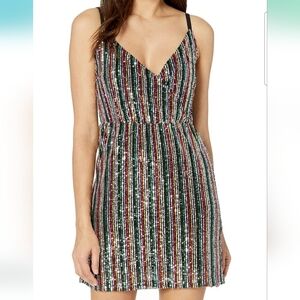 Sanctuary Rainbow Sequin Mini Dress Spaghetti Strap